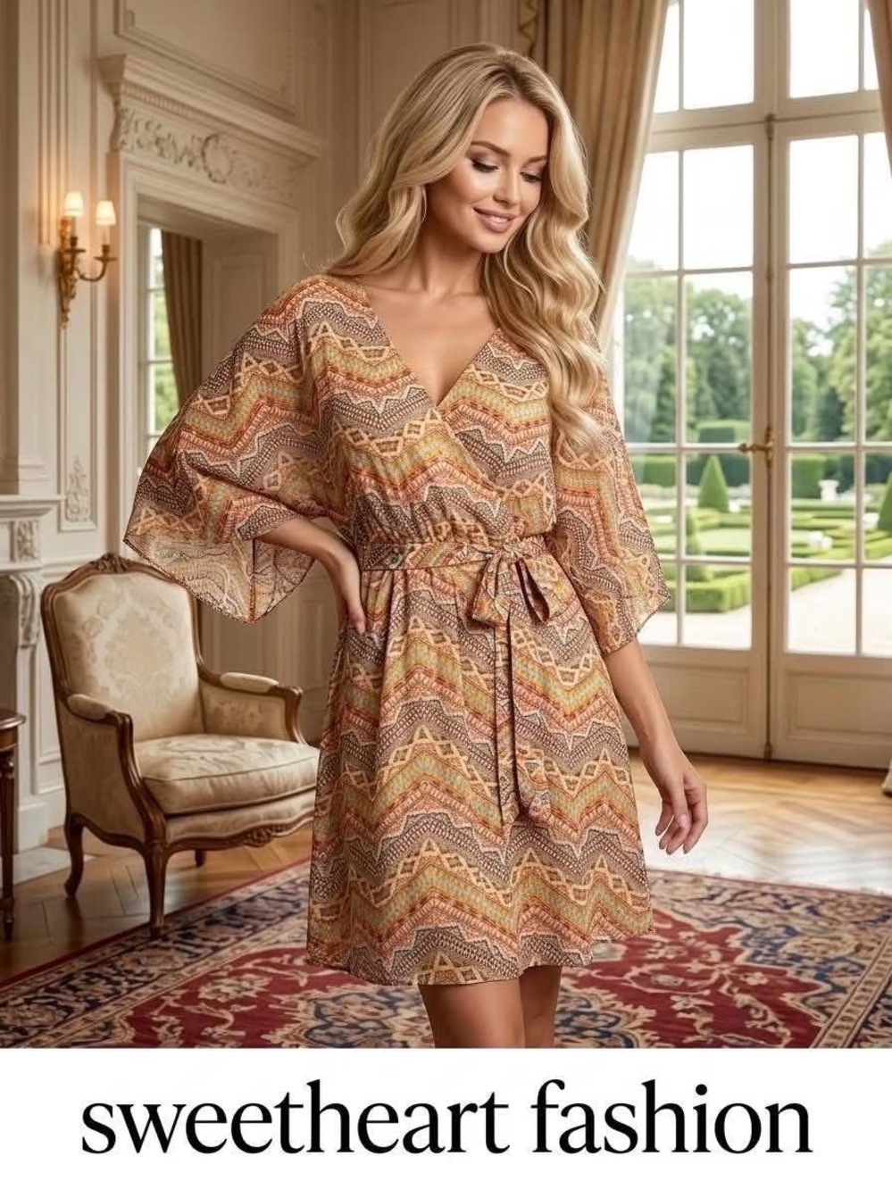 Macy's Boho Wrap Dress in Warm Multi-Tone Print